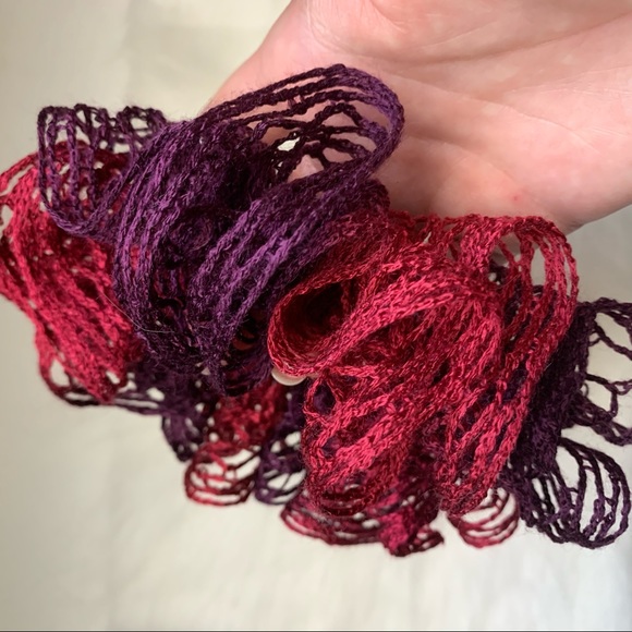 Hand Crafted Accessories - BOGO pink & purple fishnet crocheted scrunchie